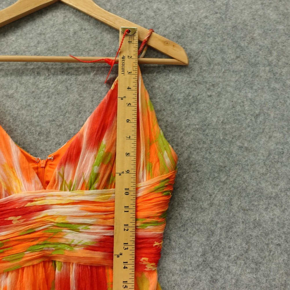 Tropical Y2K Floral Silk Dress S Orange Fall Boho Crinkle Laundry Shelli Segal - Picture 6 of 13